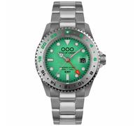 Out of Order AFTER 8 GMT Automatic Green Steel Date Sapphire Aged Men's Watch, silver, bracelet