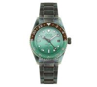Out of Order AFTER 8 GMT Automatic Green Steel Date Sapphire Aged Men's Watch, silver, bracelet