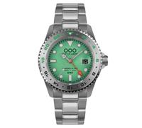 Out of Order GMT Brushed, Steel Swiss Quartz Green Date Display Vintage Men's Watch, Green, Bracelet