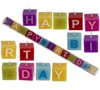 Out of the Blue 181003 Coloured Candle Blocks with Lettering Happy Birthday, Each Cube is Approx. 3 x 3 x 3 cm