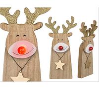 Out of the blue 960363 Wooden Reindeer with Red Nose Luminuex & LED (Batteries Included), Beige, approx. 25 x 10 cm