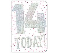 Out of the blue FANTASTIC COLOURFUL SILVER GLITTER 14 TODAY 14TH BIRTHDAY GREETING CARD
