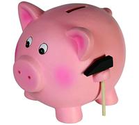 Piggy Bank Jumbo Pig Holding a Hammer, Terracotta, Pink, 22 x 21 x 17.5 cm