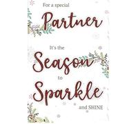 out of the blue Studios Christmas Card for Partner, Glitter Script Design with Festive Foliage, Includes Envelope