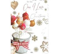 out of the blue Studios Christmas Greeting Card for the One I Love, Baubles Bucket Design with Glitter Snowflakes