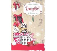 out of the blue Studios Daughter Christmas Greeting Card, Festive Present Stack & Poinsettia Design