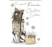 out of the blue Studios Fiancée Christmas Greeting Card, Gold Glitter Gift Boxes Design with Snowflakes, Festive Holiday Card