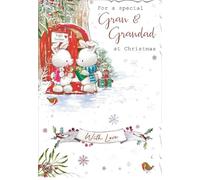 out of the blue Studios Gran & Grandad Christmas Greeting Card, Cute Bunny Winter Scene, with Glitter and Foil-Effect Accents