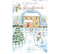 out of the blue Studios Grandparents Christmas Greeting Card, Snowman & Winter Cottage Scene, with Love Message