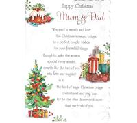 out of the blue Studios Happy Christmas Mum & Dad Greeting Card, Festive Tree & Presents Design with Heartfelt Verse