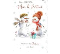 out of the blue Studios Mum & Partner Christmas Greeting Card, Cute Snowman Couple Design, with Glitter and Foil Detail