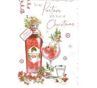 out of the blue Studios Partner Christmas Greeting Card, Festive Gin & Glass Design with Sparkle Effects