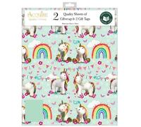 Out Of The Blue Studios Unicorn & Rainbow Gift Wrap Set, 2 Sheets 50cm x 70cm with 2 Gift Tags, Quality Wrapping Paper