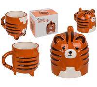 Out of the blue Tiger Mug, Upside Down Approx. 12 x 14 cm, Made of Dolomite, 500 ml