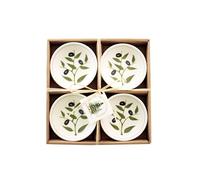 Out of the Woods of Oregon Set of 4 Small Round Ceramic Bowls Olive Branch design, 3.75 inch Diameter,