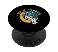 OUT OF THIS WORLD Astronaut Reading Crescent Moon Sci-Fi PopSockets Adhesive PopGrip