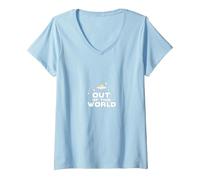 Out of This World: Cosmic UFO Adventure for Space Lovers V-Neck T-Shirt, Women, Baby Blue, L