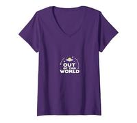 Out of This World: Cosmic UFO Adventure for Space Lovers V-Neck T-Shirt, Women, Purple, M