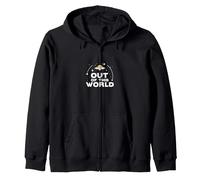 Out of This World: Cosmic UFO Adventure for Space Lovers Zip Hoodie, Adult Unisex, Black, XL