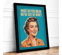 Out of Wine Retro Framed Wall Art Print A4 Black