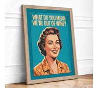 Out of Wine Retro Framed Wall Art Print A4 Oak