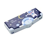 Out Pencil Case Large Capacity Multifunctional for School, Astronauts, with Push Button Sharpener Ruler Eraser