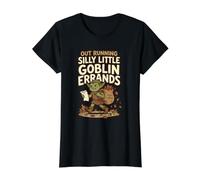 Out Running Sillylittle Goblin Errands Lea Leaves and Acorns Value Graphic T-Shirt, Women, Black, M