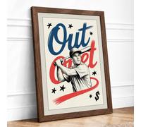 Out Set Baseball Vintage Framed Wall Art Print A4 (29.7×21cm) Walnut, Wall Decor for Living Room, Bedroom, Office & Home, Ready to Hang, Art Gift