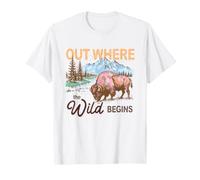 Out Where Wild Begins Bison Mountain Forest Nature Lover Art T-Shirt