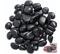 OUTALIZ Pebbles, Polished Garden River Stones, Aquarium Pebbles, Decorative Stones Garden Ponds for Landscaping, Plant Decoration, Flower Pot, Art Projects 4-8 cm, 1 kg (Black)