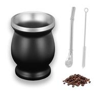OUTALIZ Stainless Steel Mate Gourd Mug, 260 ml, with Straw Spoon and Cleaning Brush, for Mate Tea, Coffee, Milk and Juice (Black)