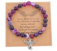 Outanaya 1 Set Stone Beaded Bracelet for Memorial Grief Loss with Intimate Card Bereavement for Loved Ones for Remembering Husband Daughter Mom