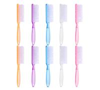 Outanaya 10pcs Nail Dust Brush Set Long Handle, Small Hard Bristle Fingernail and Toenail Cleaning Brushes in Pink, Natural, Orange, Purple, and Blue for Home and Professional Manicure