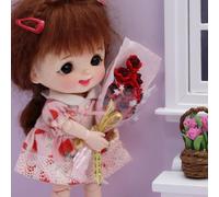Outanaya 12 Scale Mini Doll House Red Bouquet Decoration, Miniature Artificial Flowers for Dollhouse Furniture, Small Floral Ornament for Home and Wedding Display