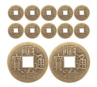 Outanaya 12pcs Decorative Chinese Brass Coins Feng Shui Car Pendant Vintage I-ching Fortune Charms for Wealth Luck Safety and Traditional Chinese Success Symbols