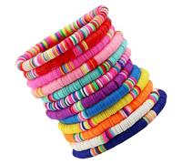 Outanaya 12pcs Women’s Stretch Polymer Clay Bracelets Set, 6mm Beaded Bohemian Stackable Wristlets with Elastic Cord for Casual and Festival Wear Random Color