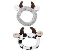 Outanaya 2 Pcs Cute Cow Horns Headbands Soft Fabric Face Wash Headband with Secure Fit for Skincare and Event Or Occasion