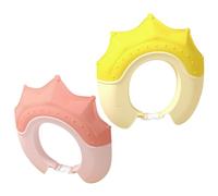 Outanaya 2pcs Baby Shower Cap for Toddlers with Crown Shape Design, Adjustable Plastic Hair Washing Hat for Protecting Eyes and Ears During Haircuts and Bathing