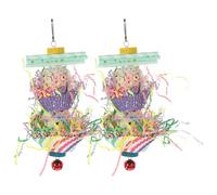 Outanaya 2pcs Bird Parrots Chewing Hanging Wooden Colorful Bell Pendant Sturdy Fun Cage Accessory for Pet Birds