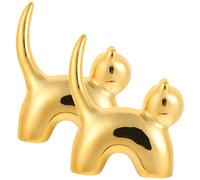 Outanaya 2pcs Ceramic Ring Holder Organizer Cat Shape Adorable Unique Design Golden Color Easy Taking Organizing Jewelry for Home Personal Collections