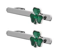Outanaya 2pcs Clover Tie Clip for Men Irish Lucky Shamrock Necktie Bar St Patricks Day Office Party French Business Shirt Accessory Men Fashion