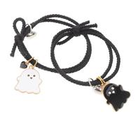 Outanaya 2pcs Lover Bracelets Heart Shaped Ghost Heart Bracelets with Magnet Matching Stylish Black Alloy and Elastic Rope for Couples for Outdoor Activities and Daily Wear