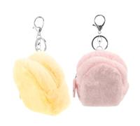 Outanaya 2Pcs Mini Plush Coin Purse Set with Keychain, Cute Small ’ Wallets for Coins, Earphone Storage, Soft Plush Purses in Pink and Yellow for Backpacks and Travel