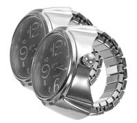 Outanaya 2pcs Mini Ring Watch for Women, Metal Stylish Quartz Ring Watches with Big Numbers, Convenient Time Viewing, Black Colour, for Employee Benefits and Sending