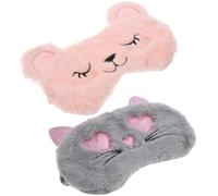 Outanaya 2Pcs Plush Sleeping Eye Masks Soft Cartoon Animal Eye Covers for Sleep and Travel, Shy Bear Heart Grey Cat Design, Comfortable Light Blocking Blindfolds
