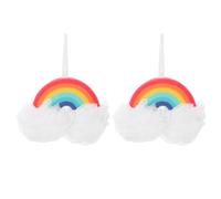 Outanaya 2pcs Rainbow Shower Mesh Sponge Balls Bath Body Scrubber Made of Pe Material for Women, Soft Exfoliating Bath Scrubber to Clean Body and Help Skin Breathe, Bathroom Accessory