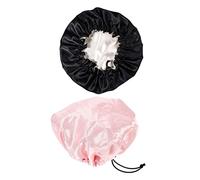 Outanaya 2Pcs Satin Sleep Caps Adjustable Hair Protector Hats for Lightweight Breathable for Bathing Sleeping Pink Black