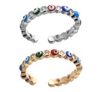 Outanaya 2pcs Women’s Evil Eye Open Finger Rings Set, Copper 14k Gold Platinum Plated Adjustable Rings for Teen, Minimalist Zircon Statement Jewelry