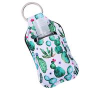 Outanaya 3 Set 30ml Refillable Hand Bottles with Flip Cap Covers and Cactus Print Neoprene Holders, Portable and Protective Keychain Carriers for Soap and Conditioner, for Party Favors