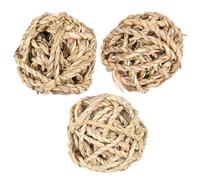 Outanaya 3pcs Ball Chew Toys for Parrots and Pets Beige Rabbit Woven Ball Natural Material Keeps 's Teeth Clean for Interactive Play